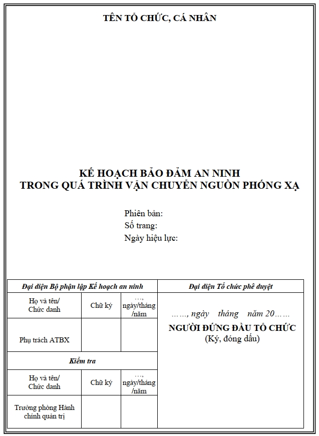 Ke hoach dam bao an ninh trong qua trinh van chuyen nguon phong xa