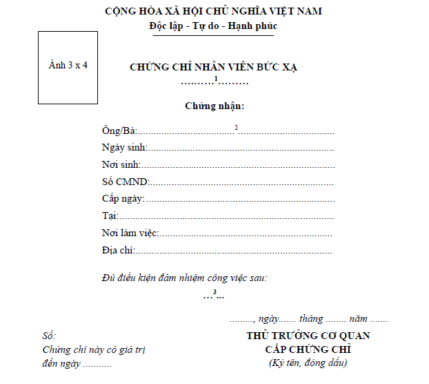 Chứng chỉ nhân viên bức xạ